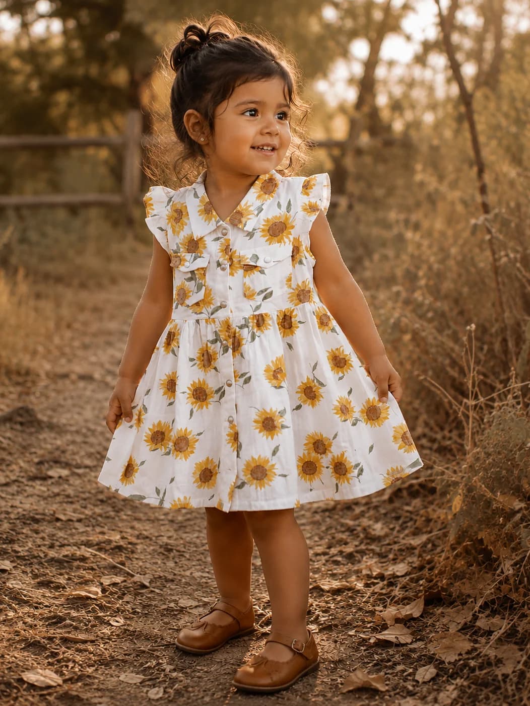 Western Pearl Snap Dress & Bloomer, Baby Sunflower