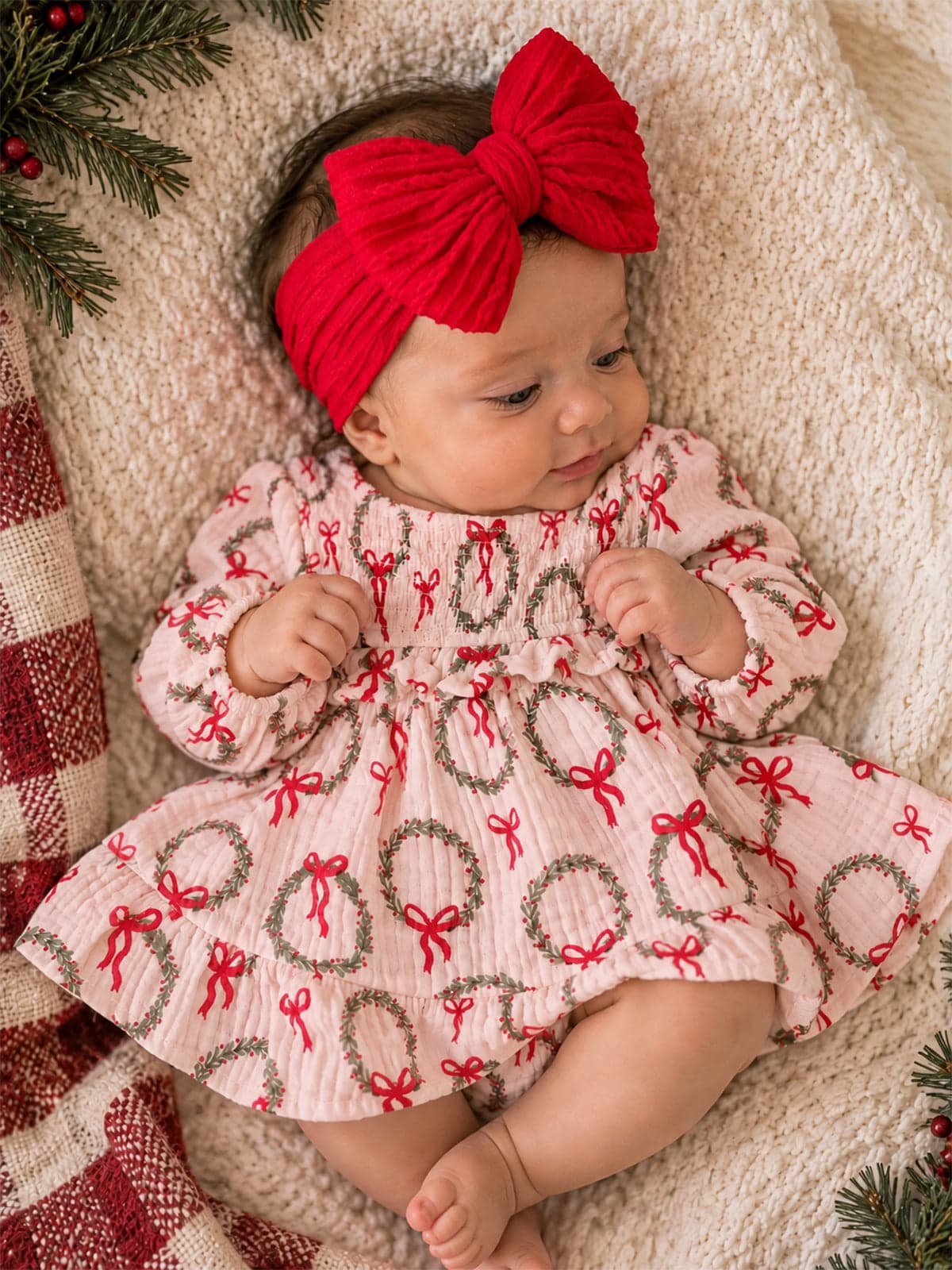 Smocked Ruffle Tiered Dress & Bloomer, Pink Wreath — photo 1