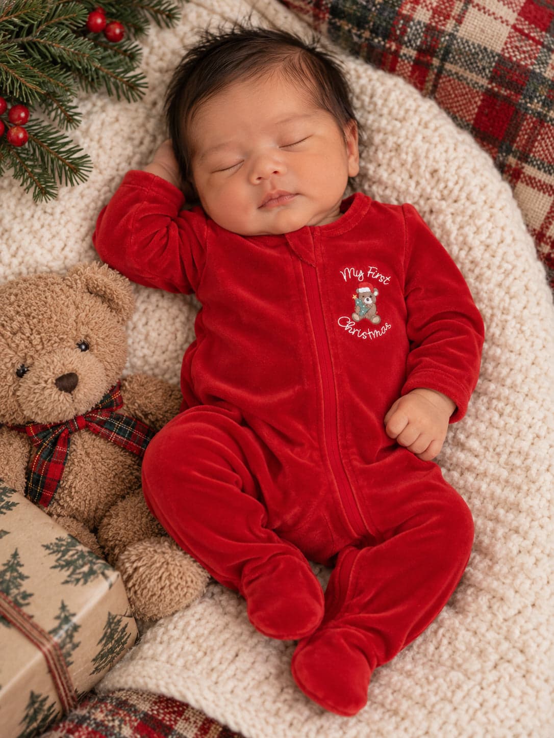Velour Zip Footie, My First Christmas — photo 1