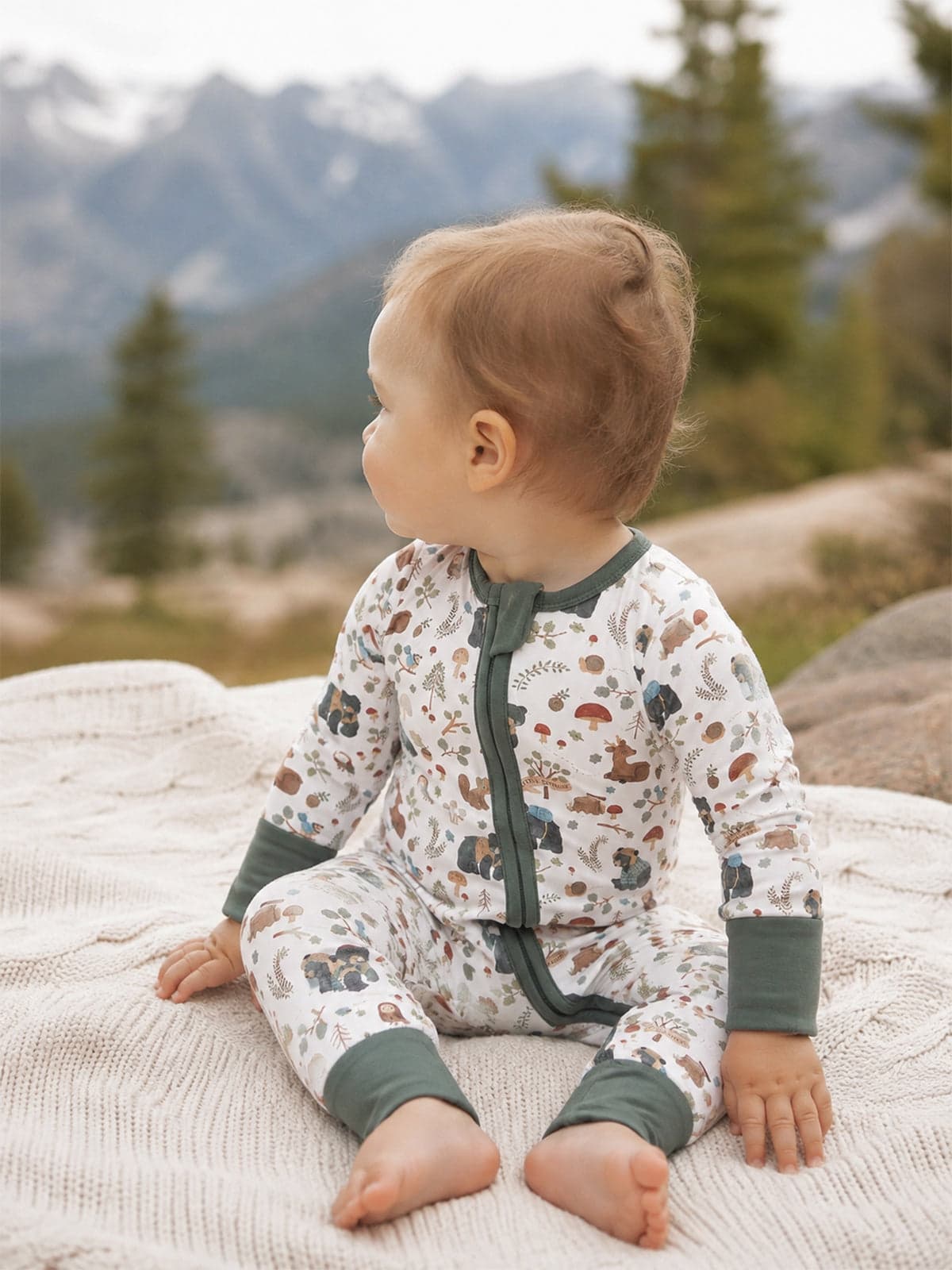 2-Way Zip Romper, Southern Woodland Animals Green — photo 1