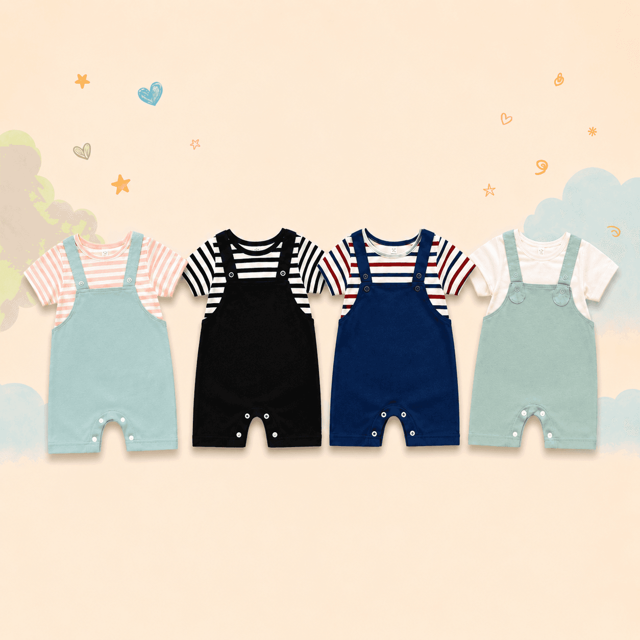 4 PC Short Body Baby Romper Combo
