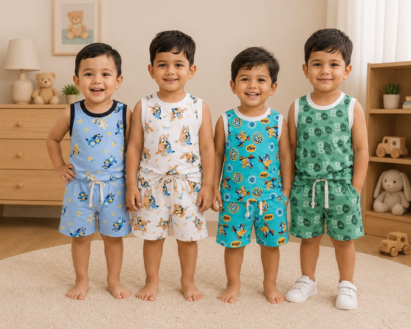 4 PC Baby Sleeveless T-Shirt & Shorts Combo